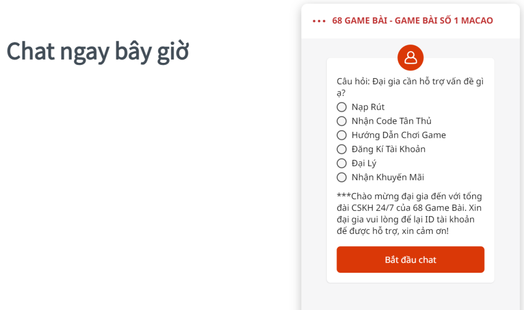 68 game bài hỗ trợ trực tuyến giúp người chơi dễ dàng liên hệ với cổng game